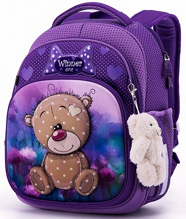 Ранец с медвежонком и брелоком Мишка, фиолетовый 